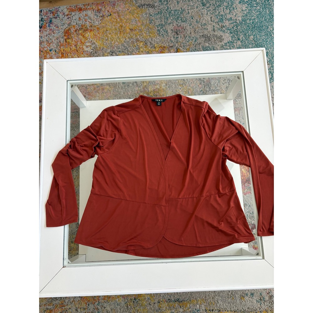 Iman Global Chic Women 1X Rust Orange Peplum Open Front Cardigan Long Sleeve